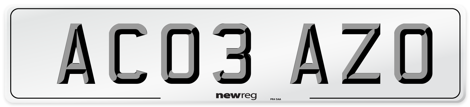 AC03 AZO Number Plate from New Reg